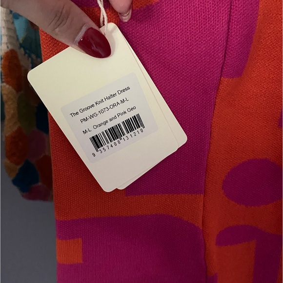 The Groove Knit Halter Dress - Orange and Pink Geo - Picture 3 of 3